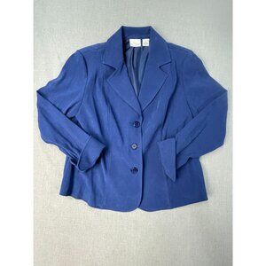 Kim Roger's Signature Women's Petite LP Blue 3 Button Long Sleeve Coat Used